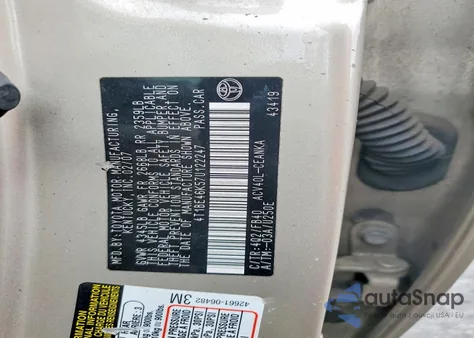 2007 Toyota Camry Ce z USA, uszkodzony, nr VIN 4T1BE46K57U122247